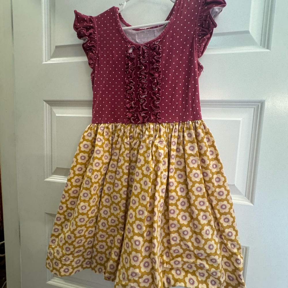 Eleanor Rose Burgundy and Yellow Polka Dot Floral Dress